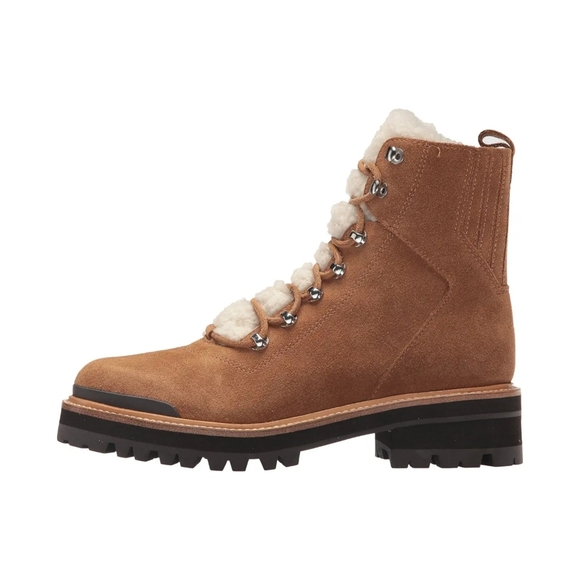 MARC FISHER Izzie Boot Shearling Suede Light Tan Brown Lugsole Lace Up Lizzie 6 - Picture 5 of 16